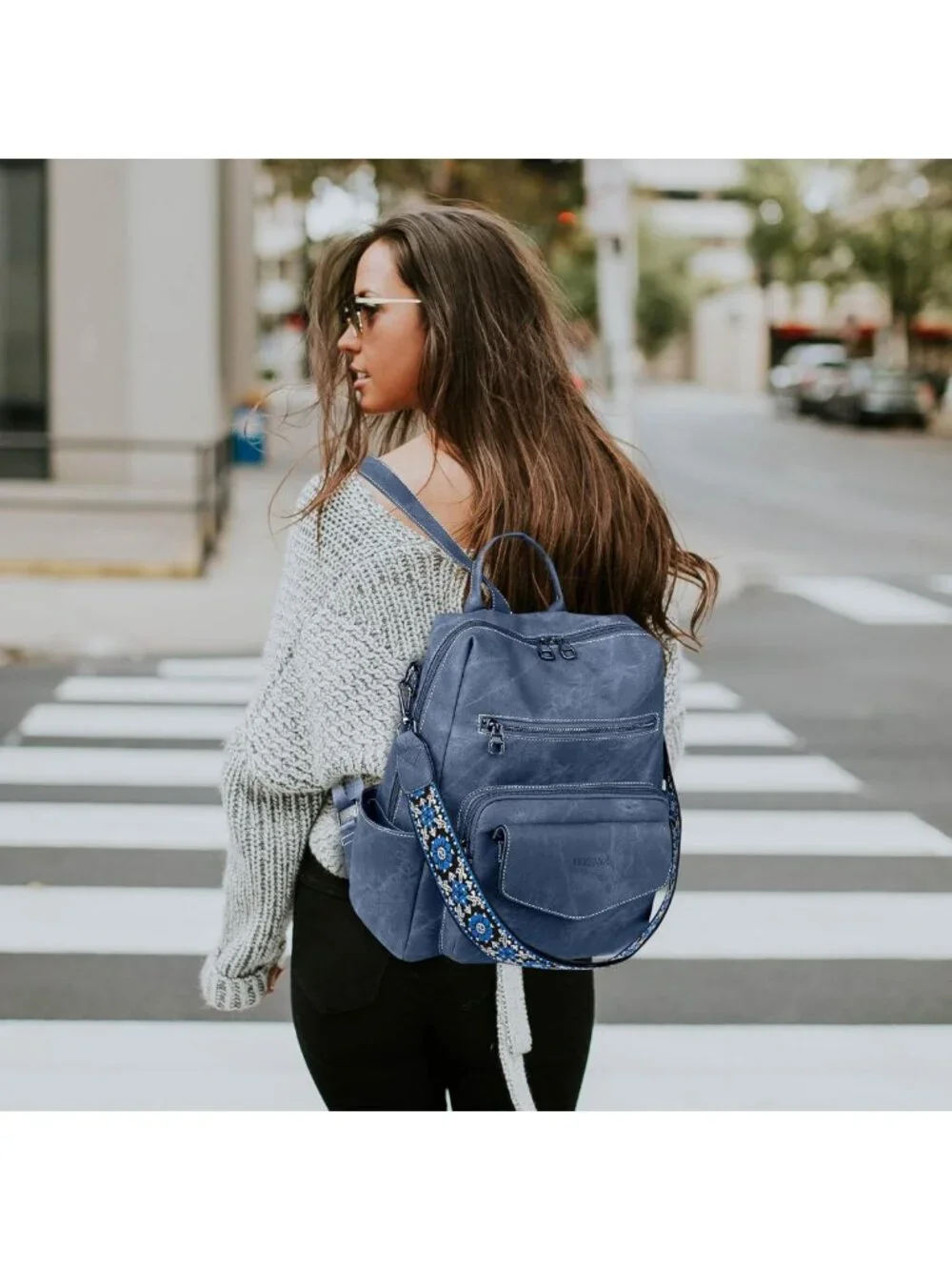 Stylish PU Leather Backpack Purse for Women - Small Travel Handbag, Blue